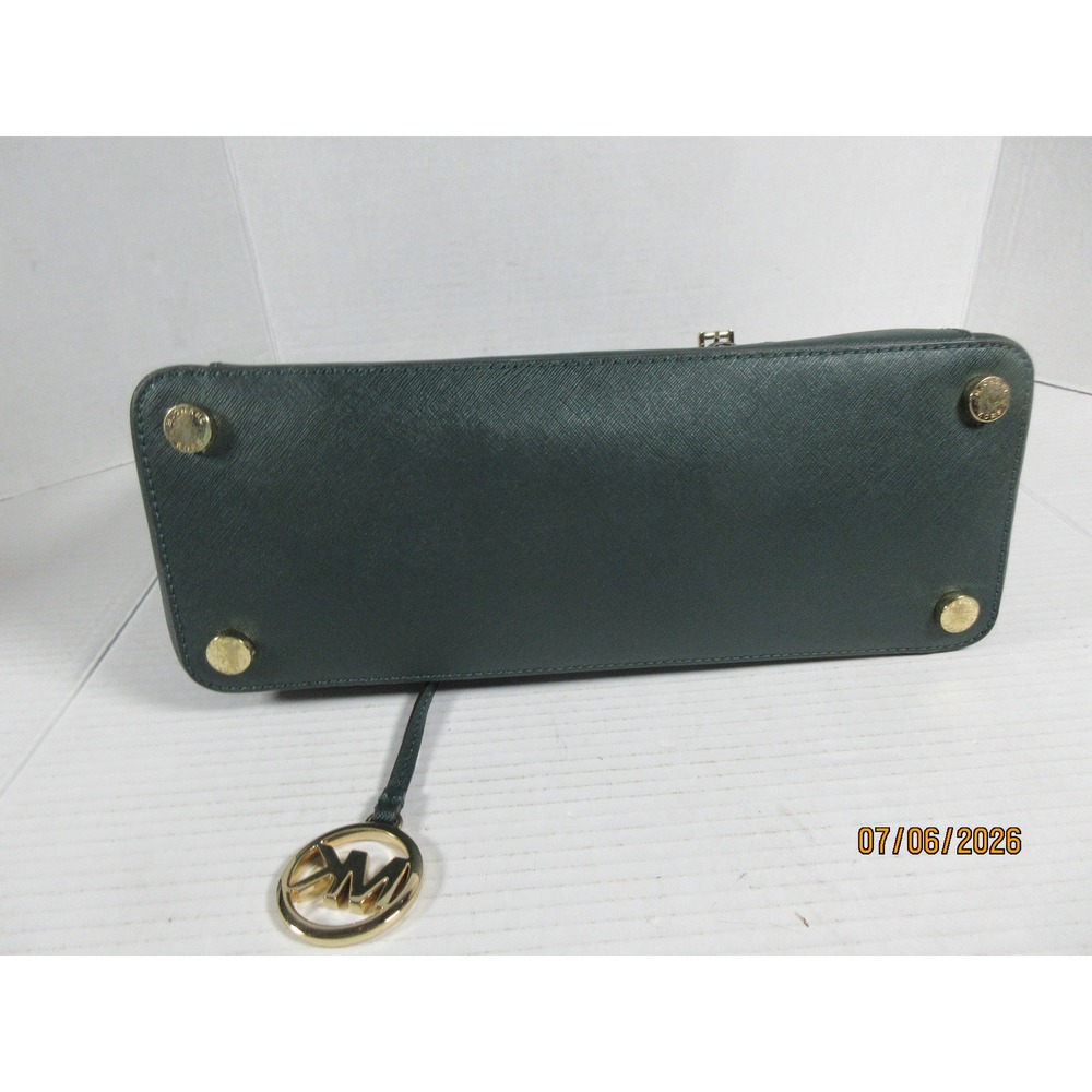 Michael Kors Jet Set Travel Saffiano Leather Tote Bag Green Gold Hardware - Picture 7 of 7